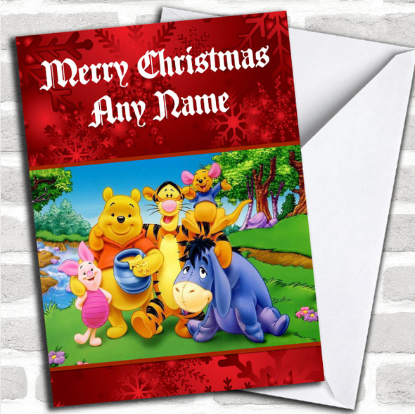 Winnie The Pooh Red Personalized Christmas Card