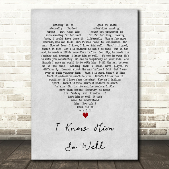 Whitney Houston I Know Him So Well Grey Heart Song Lyric Quote Print