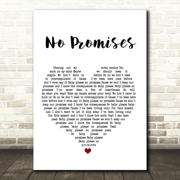 Shawn Mendes No Promises Heart Song Lyric Quote Print