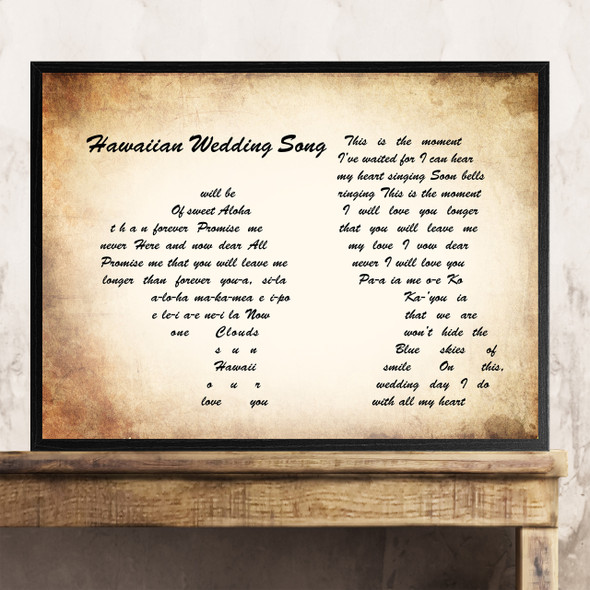 Elvis Presley Hawaiian Wedding Song Man Lady Couple Song Lyric Quote Print