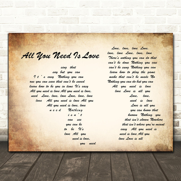 The Beatles All You Need Is Love Man Lady Couple Song Lyric Quote Print