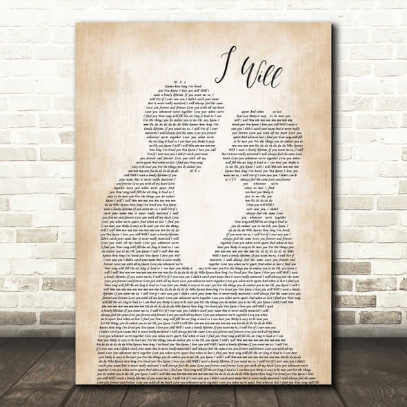 The Beatles I Will Song Lyric Man Lady Bride Groom Wedding Print