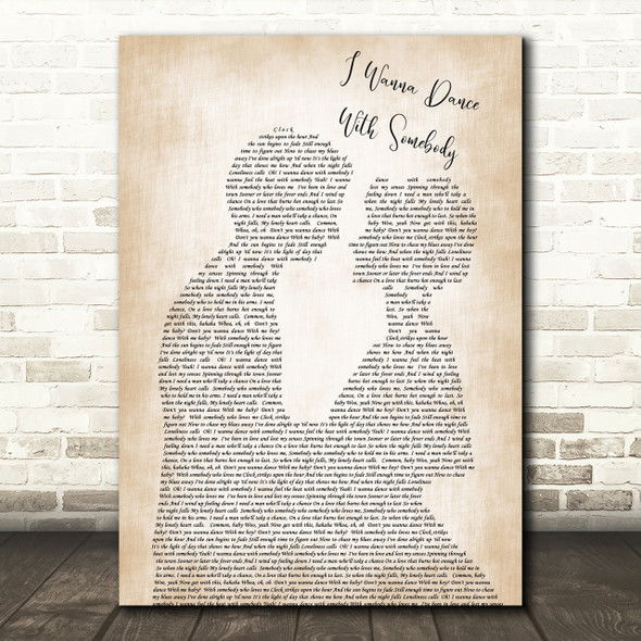 Whitney Houston I Wanna Dance With Somebody Man Lady Bride Groom Wedding Song Lyric Quote Print