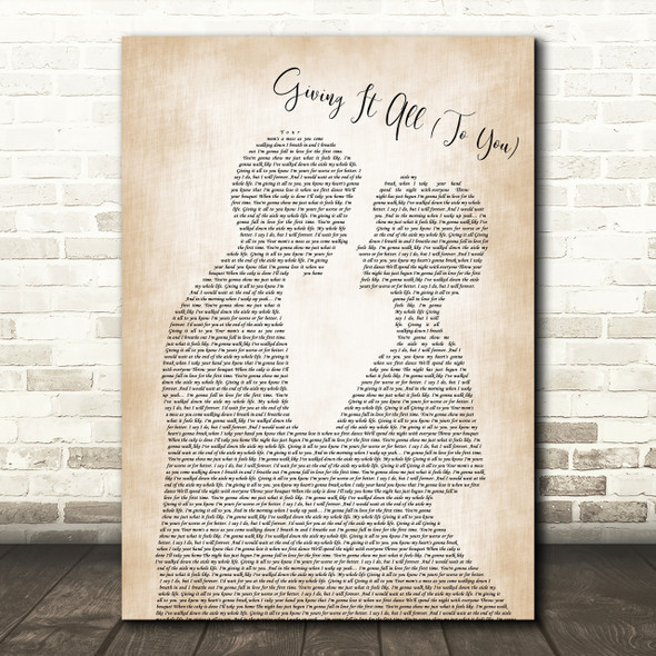 Haley & Michaels Giving It All (To You) Man Lady Bride Groom Song Lyric Print