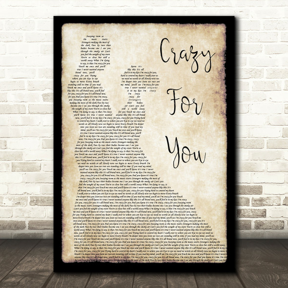 Madonna Crazy For You Man Lady Dancing Song Lyric Quote Print