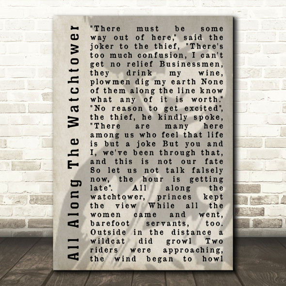 Bob Dylan All Along The Watchtower Shadow Song Lyric Quote Print