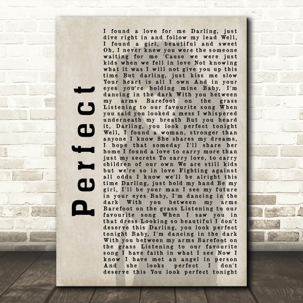 Ed Sheeran Perfect Shadow Song Lyric Quote Print