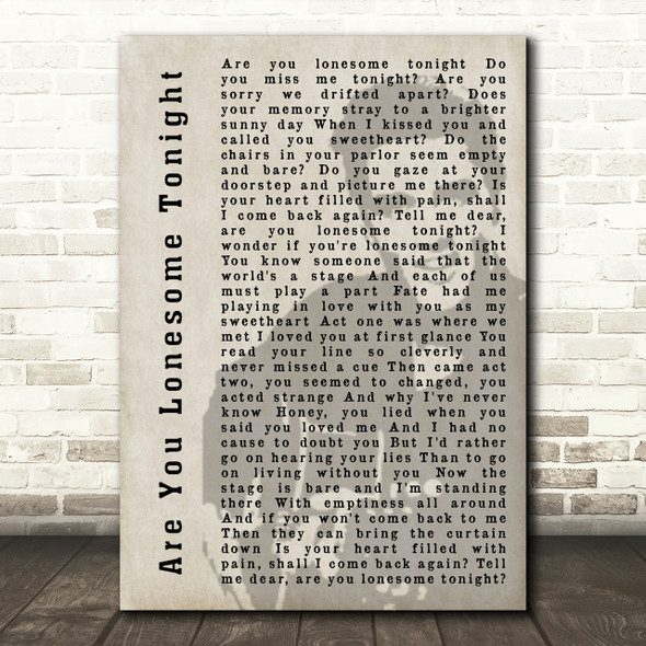 Elvis Presley Are You Lonesome Tonight Face Shadow Song Lyric Quote Print