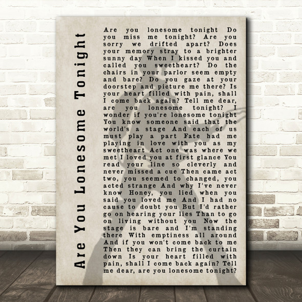 Elvis Presley Are You Lonesome Tonight Pose Shadow Song Lyric Quote Print