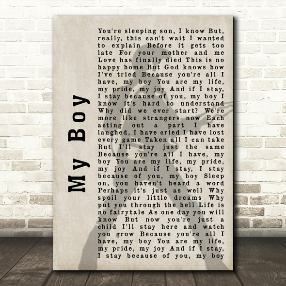 Elvis Presley My Boy Pose Shadow Song Lyric Quote Print