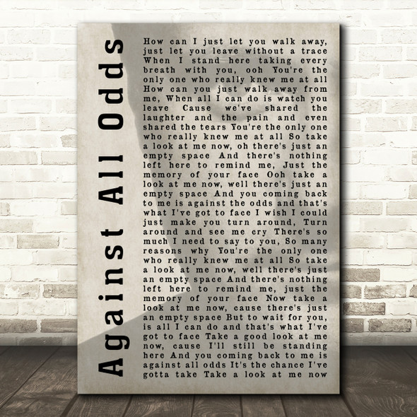 Phil Collins Against All Odds (Take A Look At Me Now) Shadow Song Lyric Print