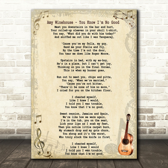 Amy Winehouse You Know I'm No Good Song Lyric Quote Print