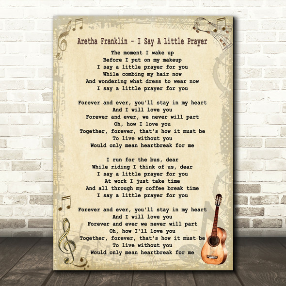 Aretha Franklin I Say A Little Prayer Song Lyric Quote Print