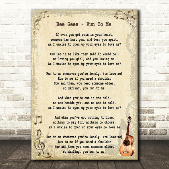 Bee Gees Run To Me Song Lyric Quote Print