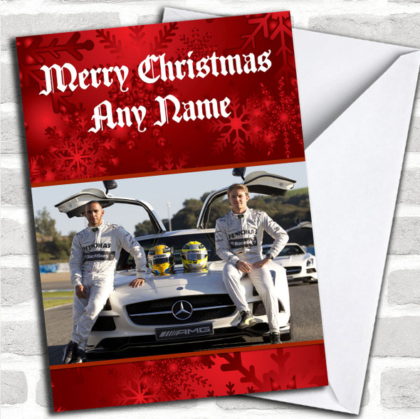 Lewis Hamilton And Nico Rosberg Formula  Personalized  Christmas Card