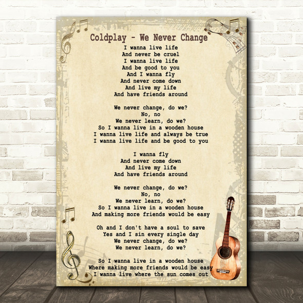 Coldplay We Never Change Song Lyric Vintage Quote Print