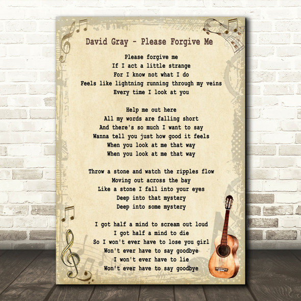 David Gray Please Forgive Me Song Lyric Vintage Quote Print