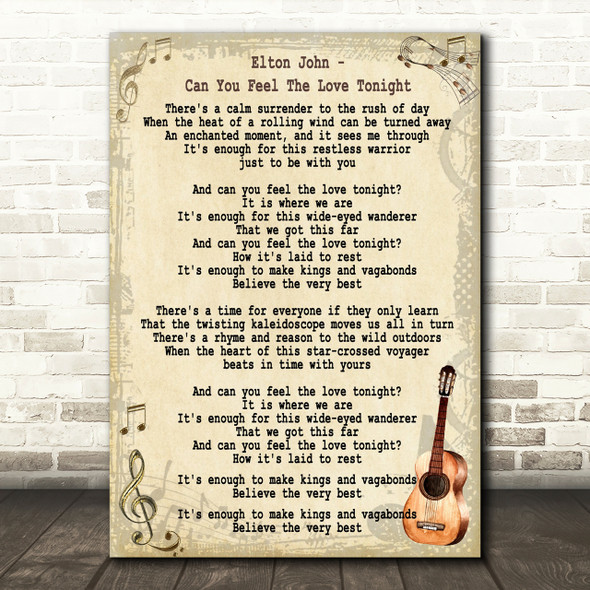 Elton John Can You Feel The Love Tonight Song Lyric Vintage Quote Print