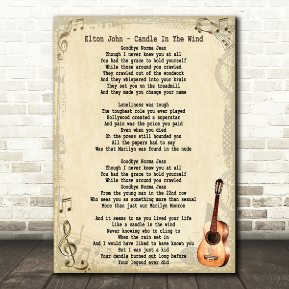Elton John Candle In The Wind Song Lyric Vintage Quote Print