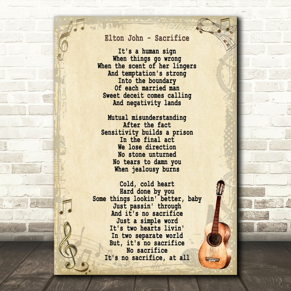 Elton John Sacrifice Song Lyric Vintage Quote Print