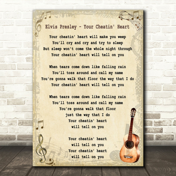 Elvis Presley Your Cheatin' Heart Song Lyric Vintage Quote Print