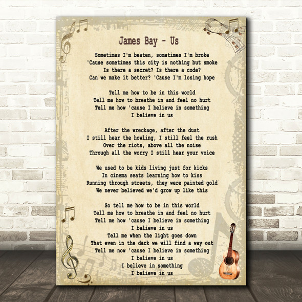 James Bay Us Song Lyric Quote Print