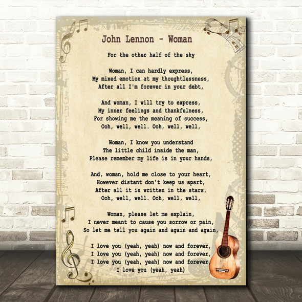 John Lennon Woman Song Lyric Vintage Quote Print