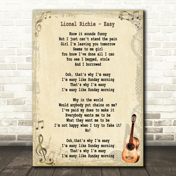 Lionel Richie Easy Song Lyric Vintage Quote Print