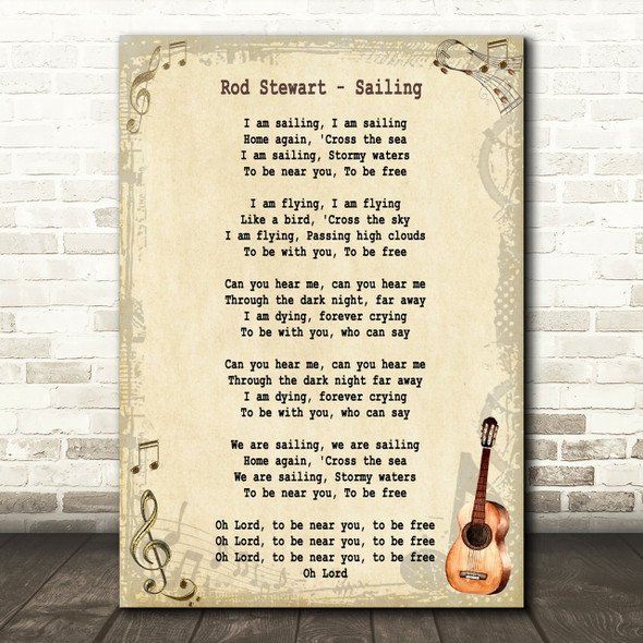 Rod Stewart Sailing Song Lyric Vintage Quote Print