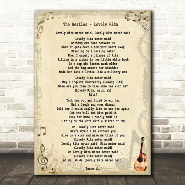 The Beatles Lovely Rita Song Lyric Quote Print