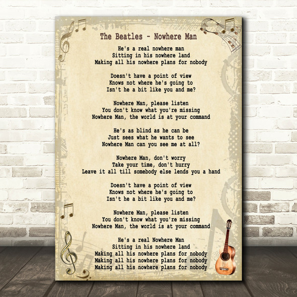 The Beatles Nowhere Man Song Lyric Quote Print