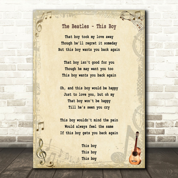 The Beatles This Boy Song Lyric Quote Print