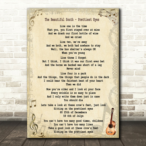 The Beautiful South Prettiest Eyes Song Lyric Quote Print