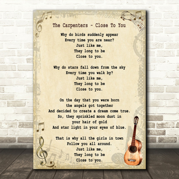 The Carpenters Close To You Song Lyric Vintage Quote Print