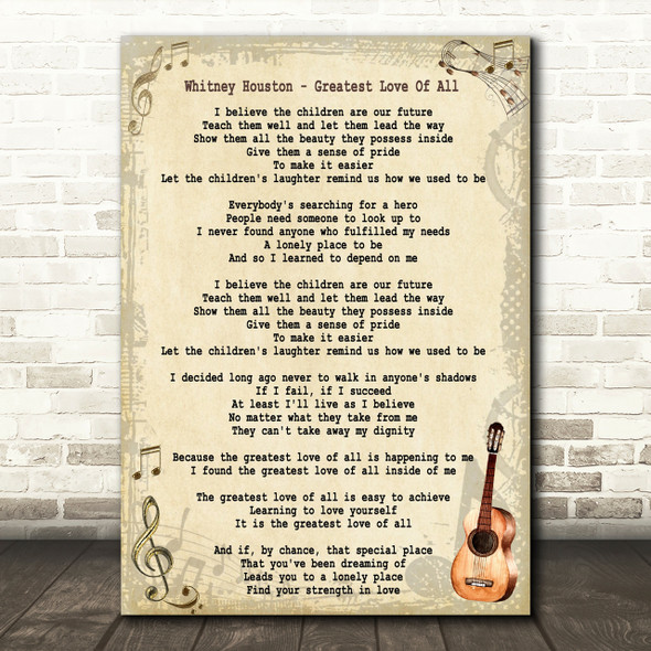 Whitney Houston Greatest Love Of All Song Lyric Vintage Quote Print