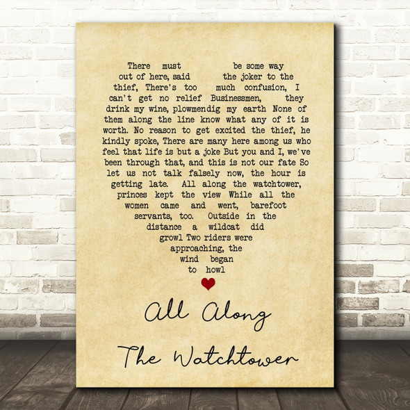 All Along The Watchtower Bob Dylan Vintage Heart Quote Song Lyric Print