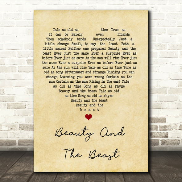 Angela Lansbury Beauty And The Beast Vintage Heart Song Lyric Quote Print