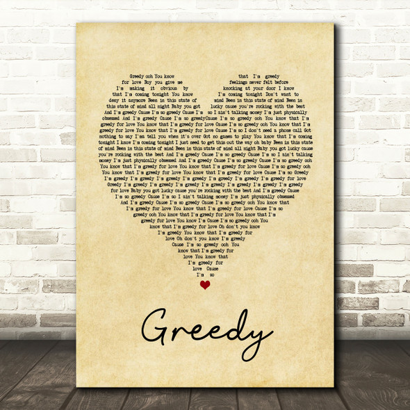 Ariana Grande Greedy Vintage Heart Song Lyric Quote Print