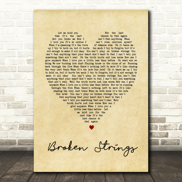 Broken Strings James Morrison Vintage Heart Song Lyric Quote Print