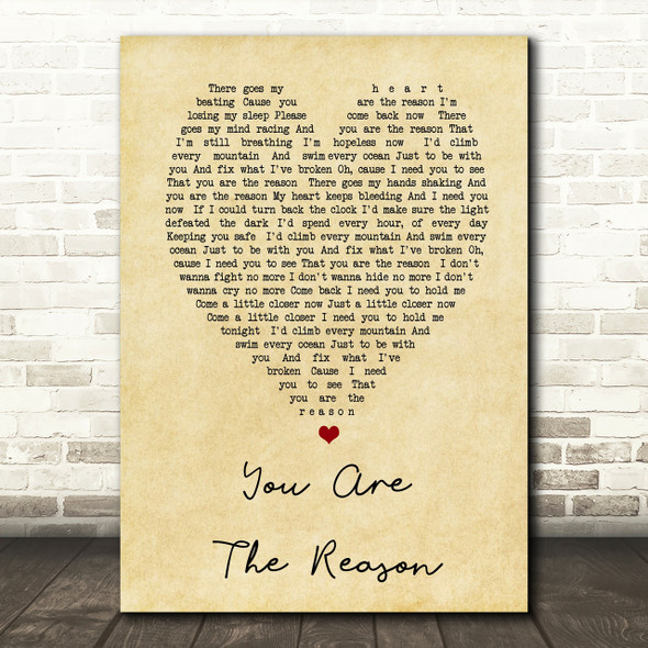 Calum Scott You Are The Reason Vintage Heart Song Lyric Quote Print