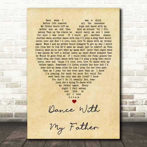 Dance With My Father Luther Vandross Vintage Heart Song Lyric Quote Print