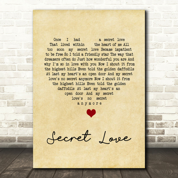 Doris Day Secret Love Vintage Heart Song Lyric Quote Print