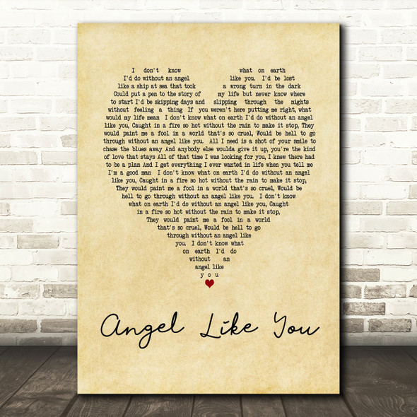 Eli Young Band Angel Like You Vintage Heart Song Lyric Quote Print