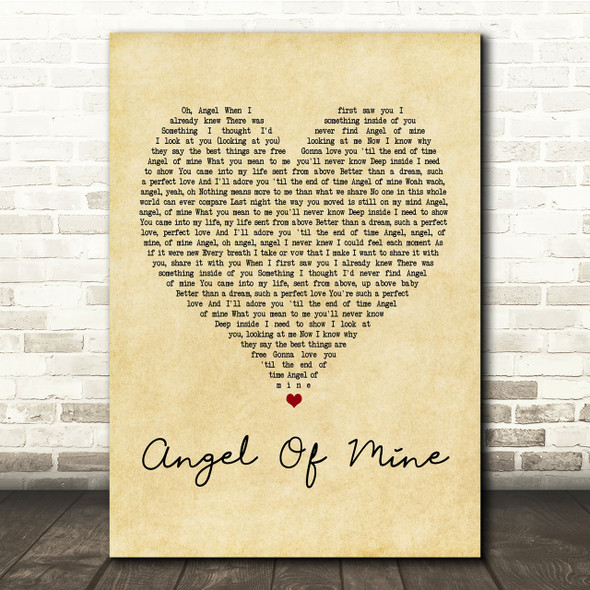 Eternal Angel Of Mine Vintage Heart Song Lyric Quote Print