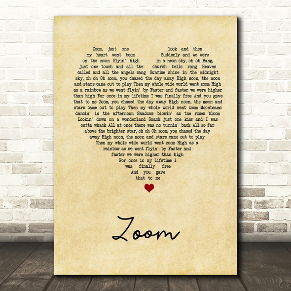 Fat Larry's Band Zoom Vintage Heart Song Lyric Quote Print