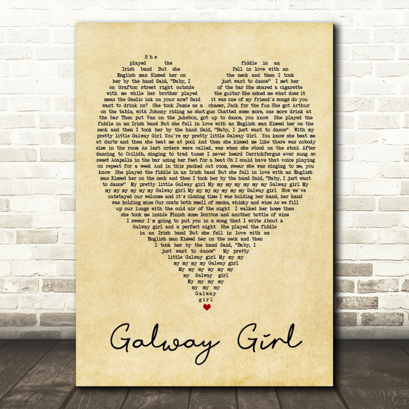 Galway Girl Ed Sheeran Vintage Heart Quote Song Lyric Print