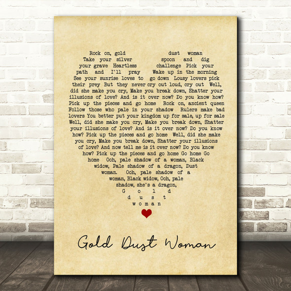 Gold Dust Woman Fleetwood Mac Vintage Heart Quote Song Lyric Print