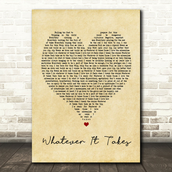Imagine Dragons Whatever It Takes Vintage Heart Song Lyric Quote Print
