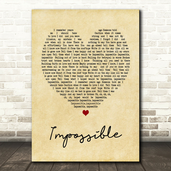 James Arthur Impossible Vintage Heart Song Lyric Quote Print