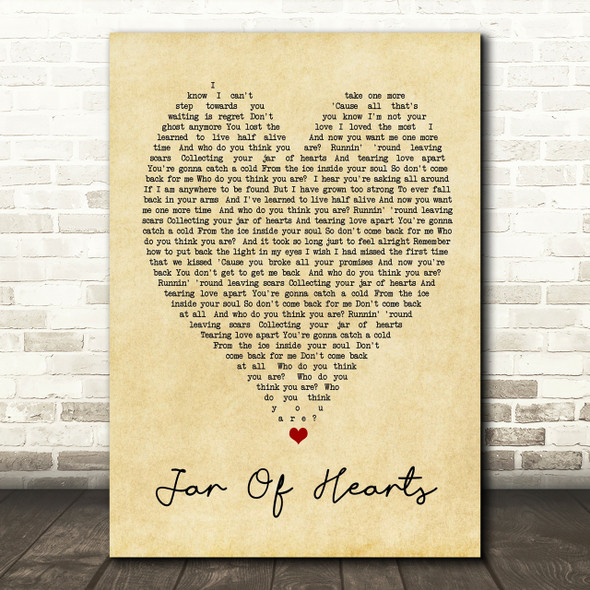 Jar Of Hearts Christina Perri Vintage Heart Quote Song Lyric Print